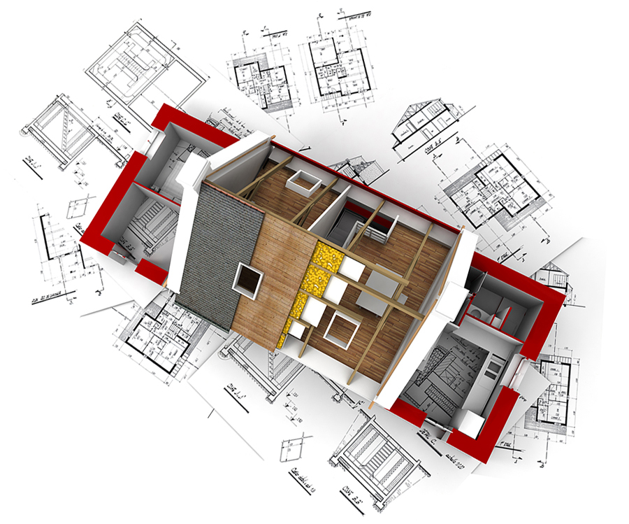 Floor plans with CG house placed on top