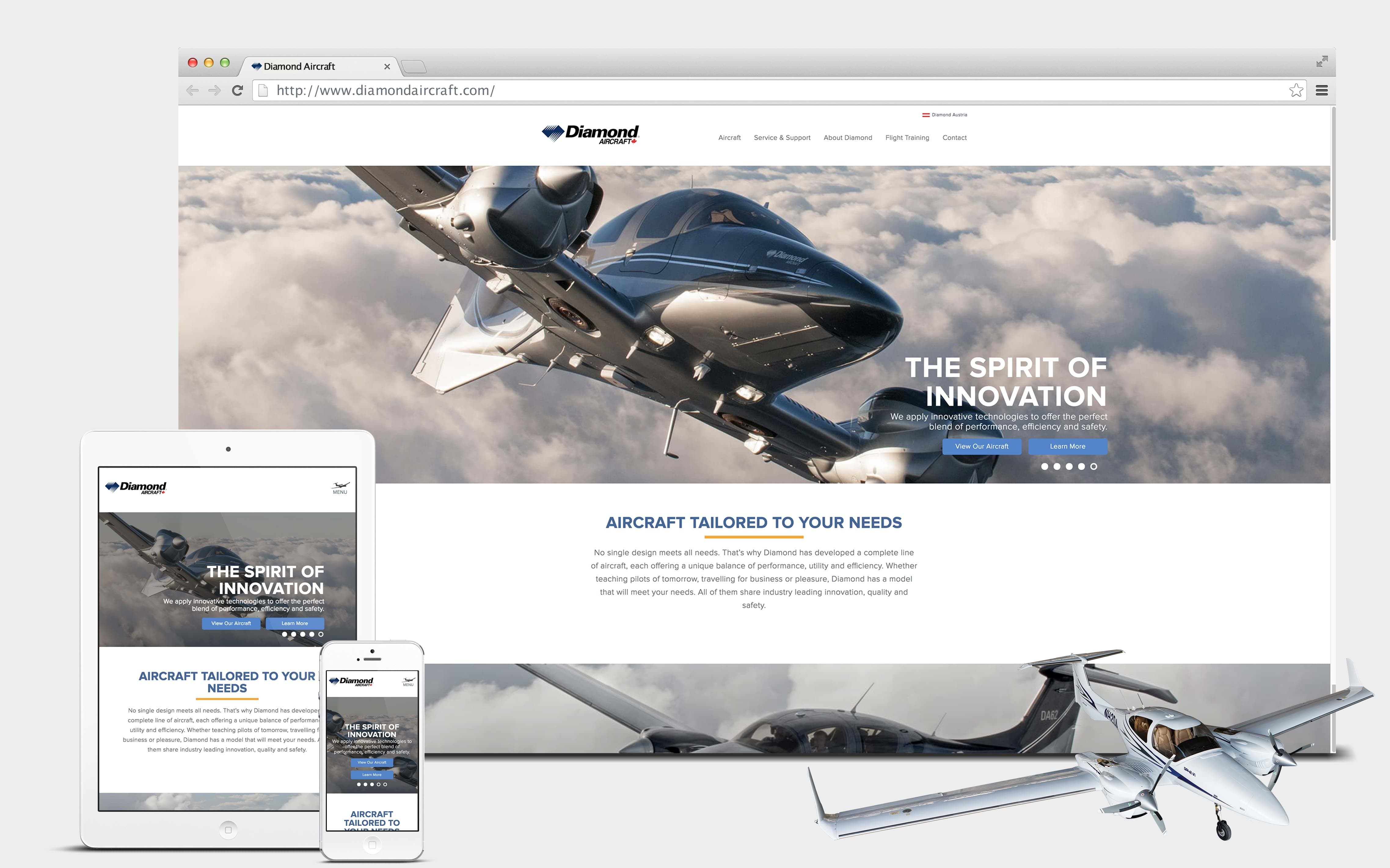 Diamond Aircraft website on various devices.
